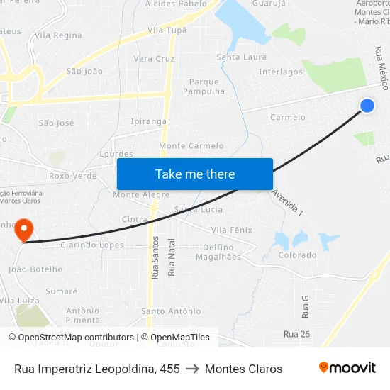Rua Imperatriz Leopoldina, 455 to Montes Claros map