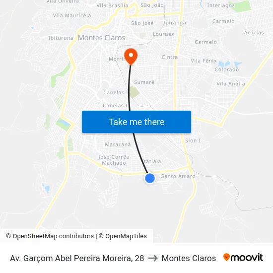 Av. Garçom Abel Pereira Moreira, 28 to Montes Claros map