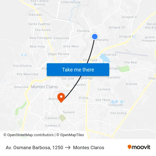 Av. Osmane Barbosa, 1250 to Montes Claros map