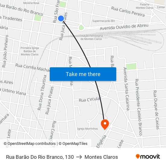 Rua Barão Do Rio Branco, 130 to Montes Claros map