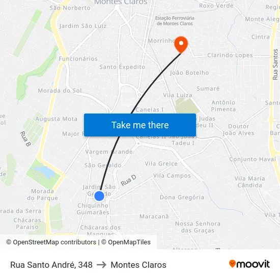 Rua Santo André, 348 to Montes Claros map