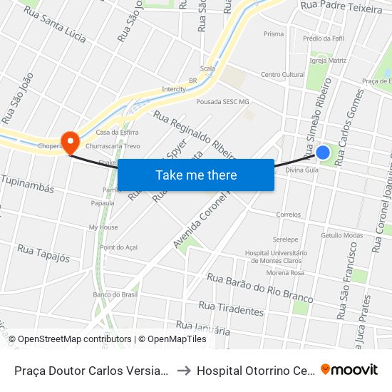 Praça Doutor Carlos Versiani, 20 to Hospital Otorrino Center map