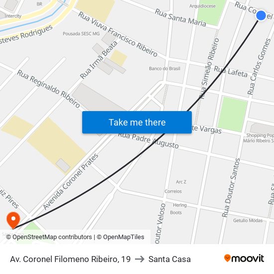 Av. Coronel Filomeno Ribeiro, 19 to Santa Casa map