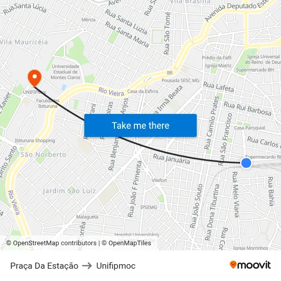 Praça Da Estação to Unifipmoc map