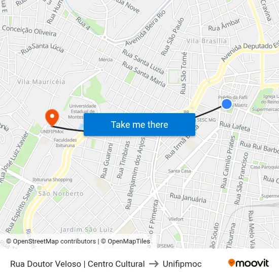 Rua Doutor Veloso | Centro Cultural to Unifipmoc map