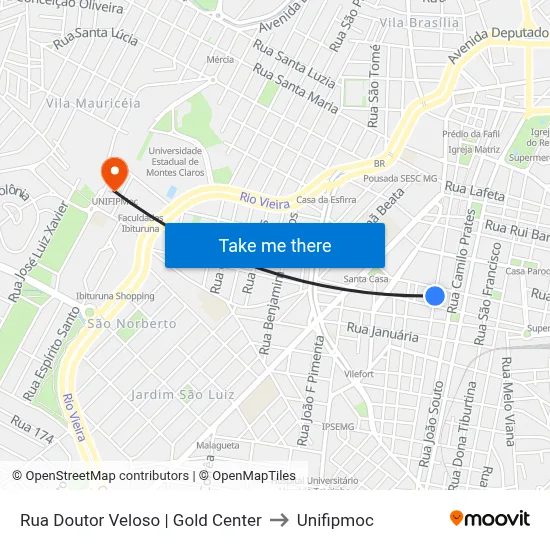 Rua Doutor Veloso | Gold Center to Unifipmoc map