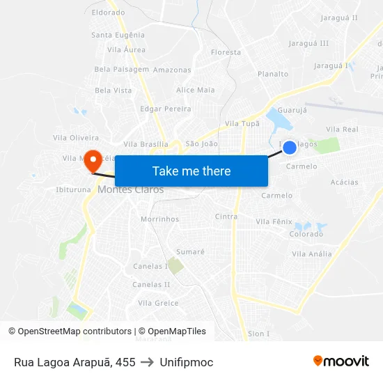 Rua Lagoa Arapuã, 455 to Unifipmoc map