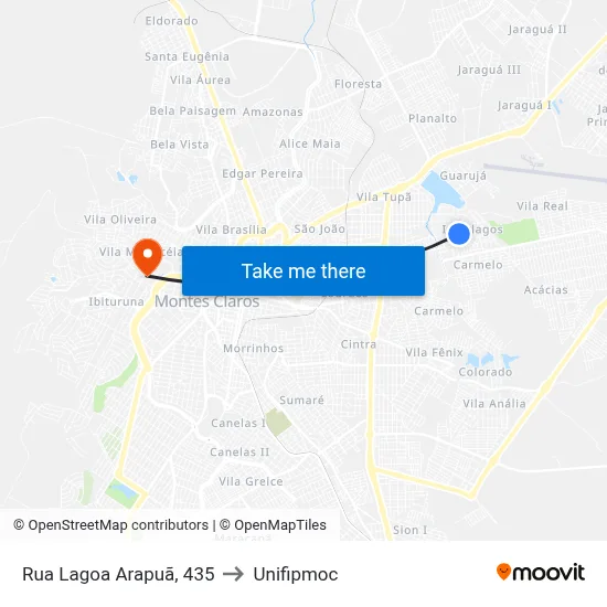 Rua Lagoa Arapuã, 435 to Unifipmoc map