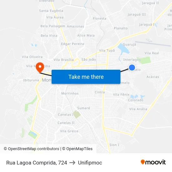 Rua Lagoa Comprida, 724 to Unifipmoc map