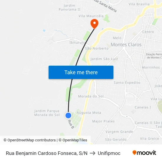 Rua Benjamin Cardoso Fonseca, S/N to Unifipmoc map
