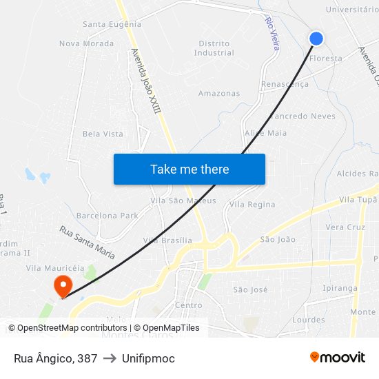 Rua Ângico, 387 to Unifipmoc map