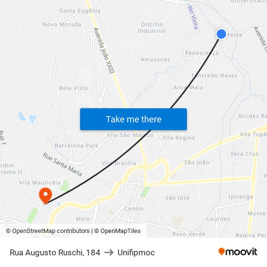 Rua Augusto Ruschi, 184 to Unifipmoc map