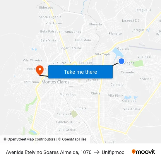 Avenida Etelvino Soares Almeida, 1070 to Unifipmoc map