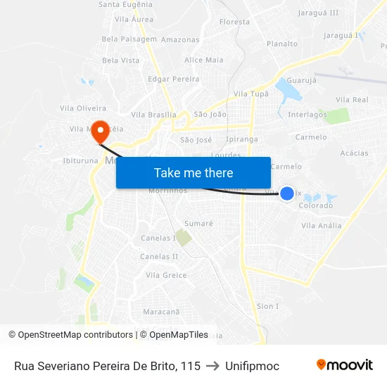 Rua Severiano Pereira De Brito, 115 to Unifipmoc map