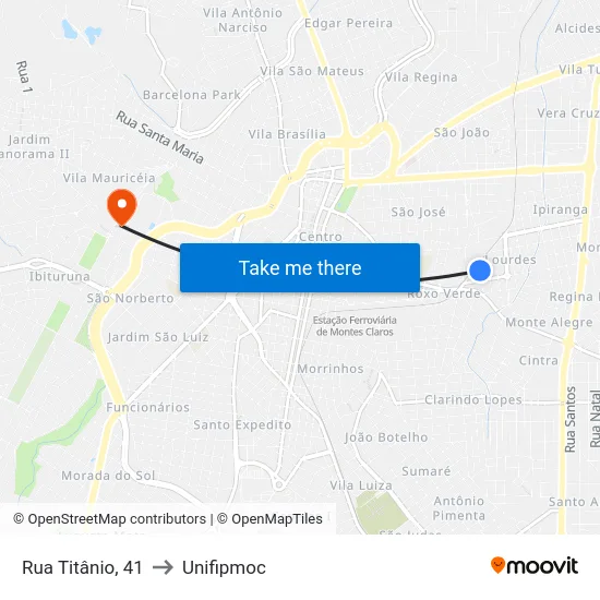Rua Titânio, 41 to Unifipmoc map