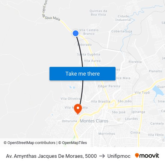 Av. Amynthas Jacques De Moraes, 5000 to Unifipmoc map