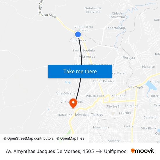 Av. Amynthas Jacques De Moraes, 4505 to Unifipmoc map