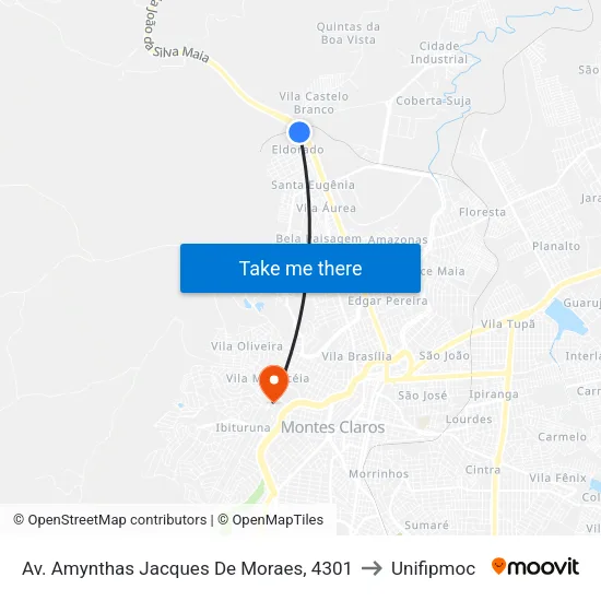 Av. Amynthas Jacques De Moraes, 4301 to Unifipmoc map
