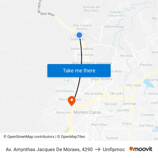 Av. Amynthas Jacques De Moraes, 4290 to Unifipmoc map