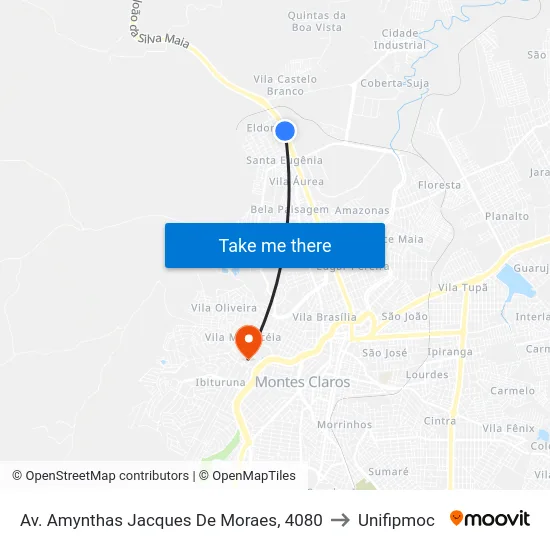 Av. Amynthas Jacques De Moraes, 4080 to Unifipmoc map