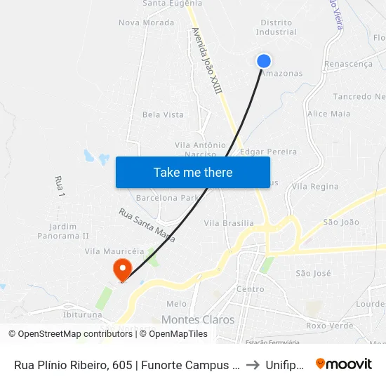 Rua Plínio Ribeiro, 605 | Funorte Campus Amazonas to Unifipmoc map