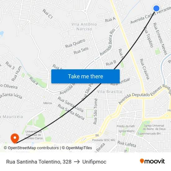 Rua Santinha Tolentino, 328 to Unifipmoc map