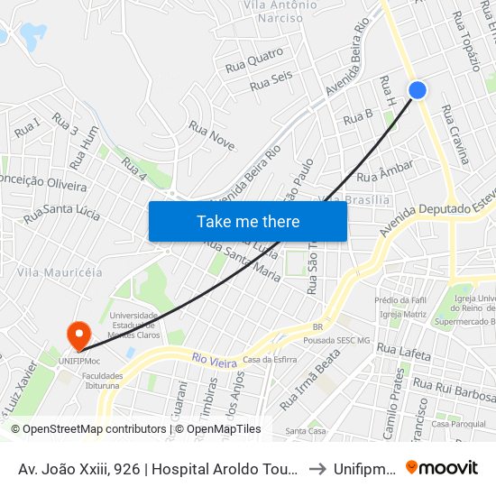 Av. João Xxiii, 926 | Hospital Aroldo Tourinho to Unifipmoc map