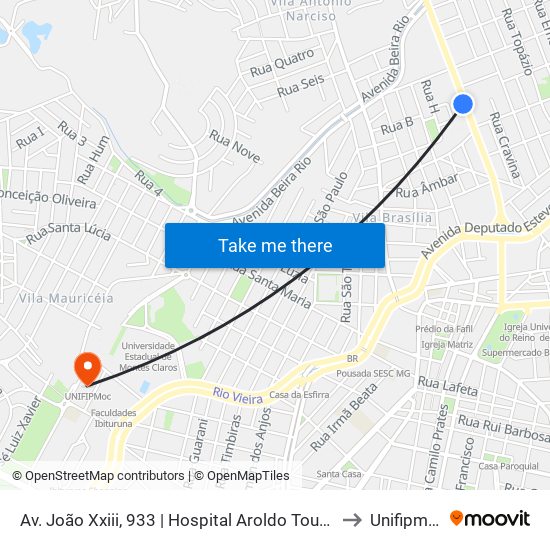 Av. João Xxiii, 933 | Hospital Aroldo Tourinho to Unifipmoc map