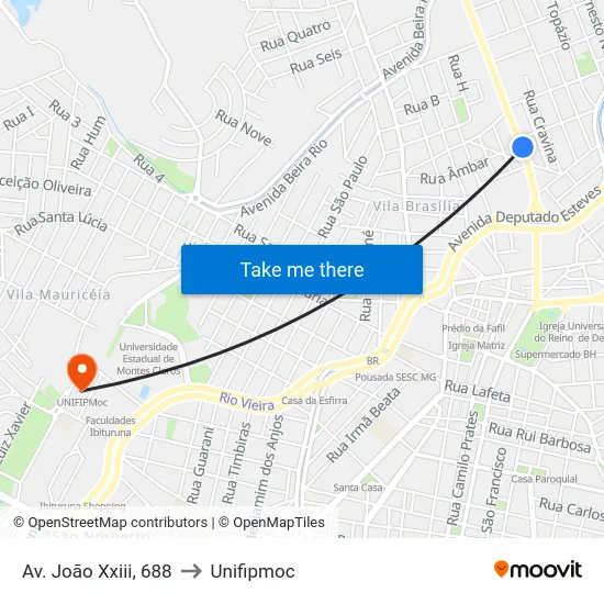 Av. João Xxiii, 688 to Unifipmoc map