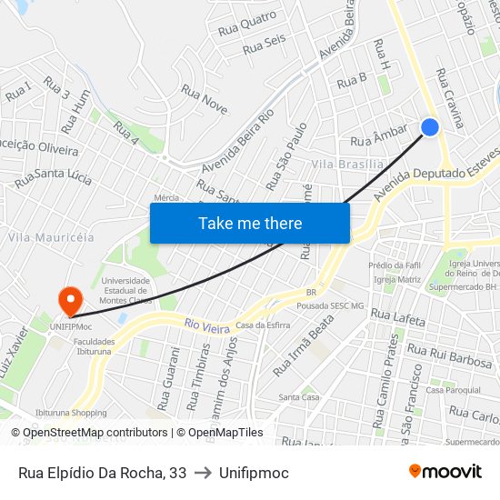 Rua Elpídio Da Rocha, 33 to Unifipmoc map