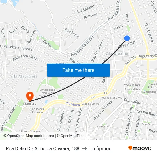 Rua Délio De Almeida Oliveira, 188 to Unifipmoc map