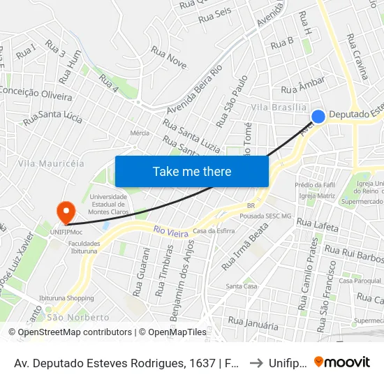 Av. Deputado Esteves Rodrigues, 1637 | Facit/Colégio Delta to Unifipmoc map