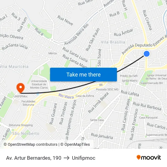 Av. Artur Bernardes, 190 to Unifipmoc map