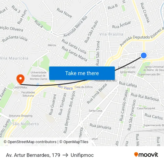 Av. Artur Bernardes, 179 to Unifipmoc map