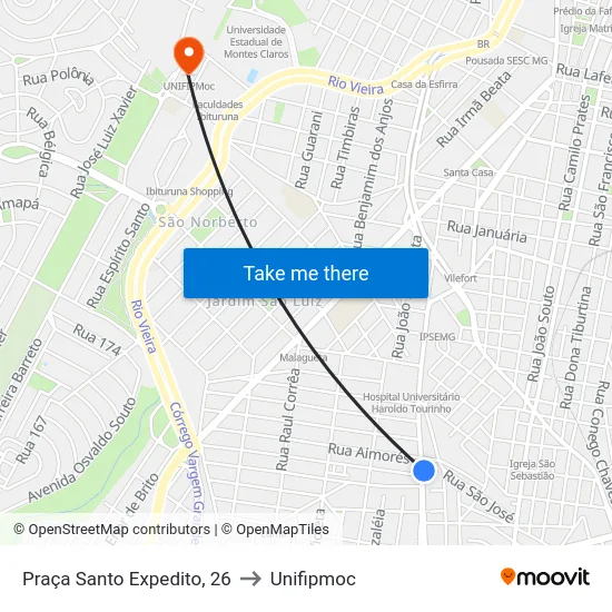 Praça Santo Expedito, 26 to Unifipmoc map
