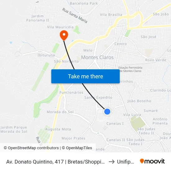 Av. Donato Quintino, 417 | Bretas/Shopping Center to Unifipmoc map