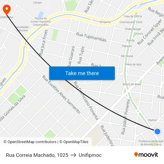 Rua Correia Machado, 1025 to Unifipmoc map
