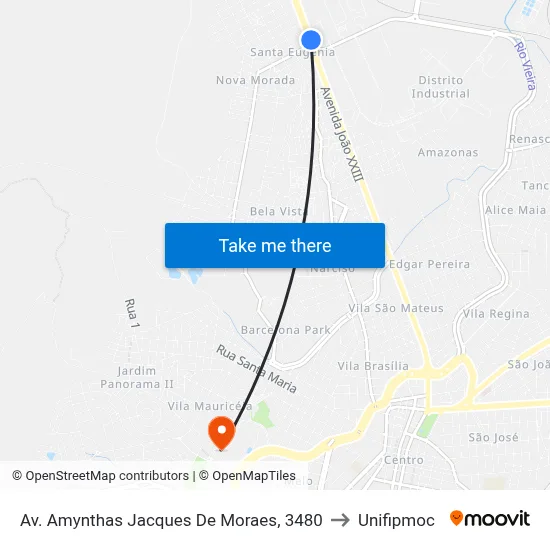 Av. Amynthas Jacques De Moraes, 3480 to Unifipmoc map