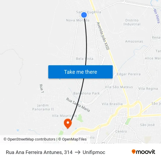 Rua Ana Ferreira Antunes, 314 to Unifipmoc map