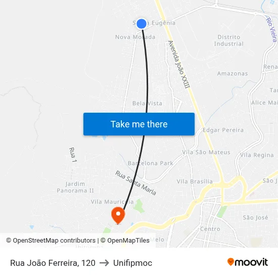 Rua João Ferreira, 120 to Unifipmoc map