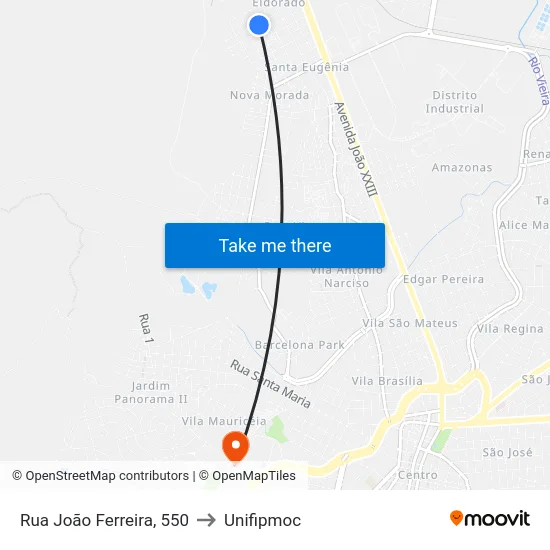 Rua João Ferreira, 550 to Unifipmoc map