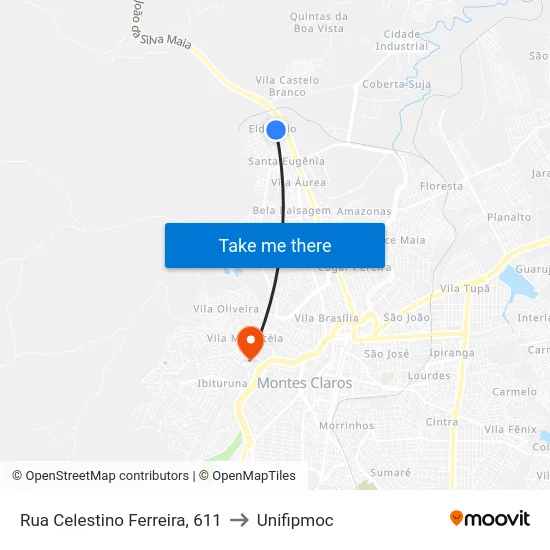 Rua Celestino Ferreira, 611 to Unifipmoc map