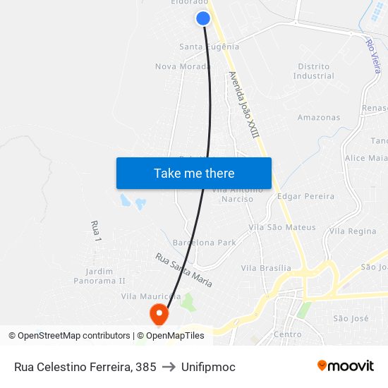 Rua Celestino Ferreira, 385 to Unifipmoc map