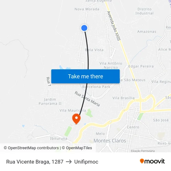 Rua Vicente Braga, 1287 to Unifipmoc map