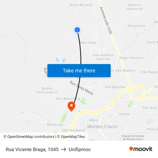 Rua Vicente Braga, 1045 to Unifipmoc map