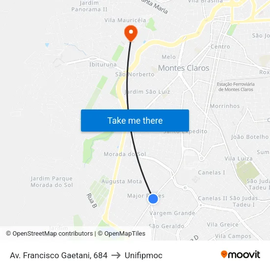 Av. Francisco Gaetani, 684 to Unifipmoc map