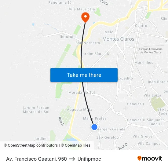 Av. Francisco Gaetani, 950 to Unifipmoc map