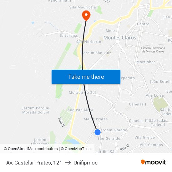 Av. Castelar Prates, 121 to Unifipmoc map