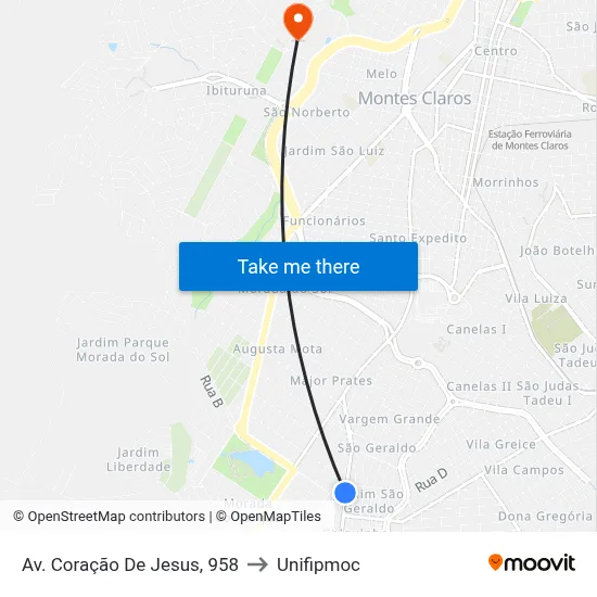 Av. Coração De Jesus, 958 to Unifipmoc map