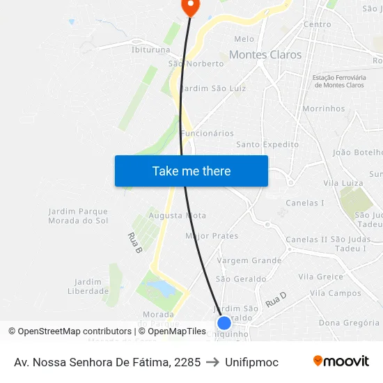 Av. Nossa Senhora De Fátima, 2285 to Unifipmoc map